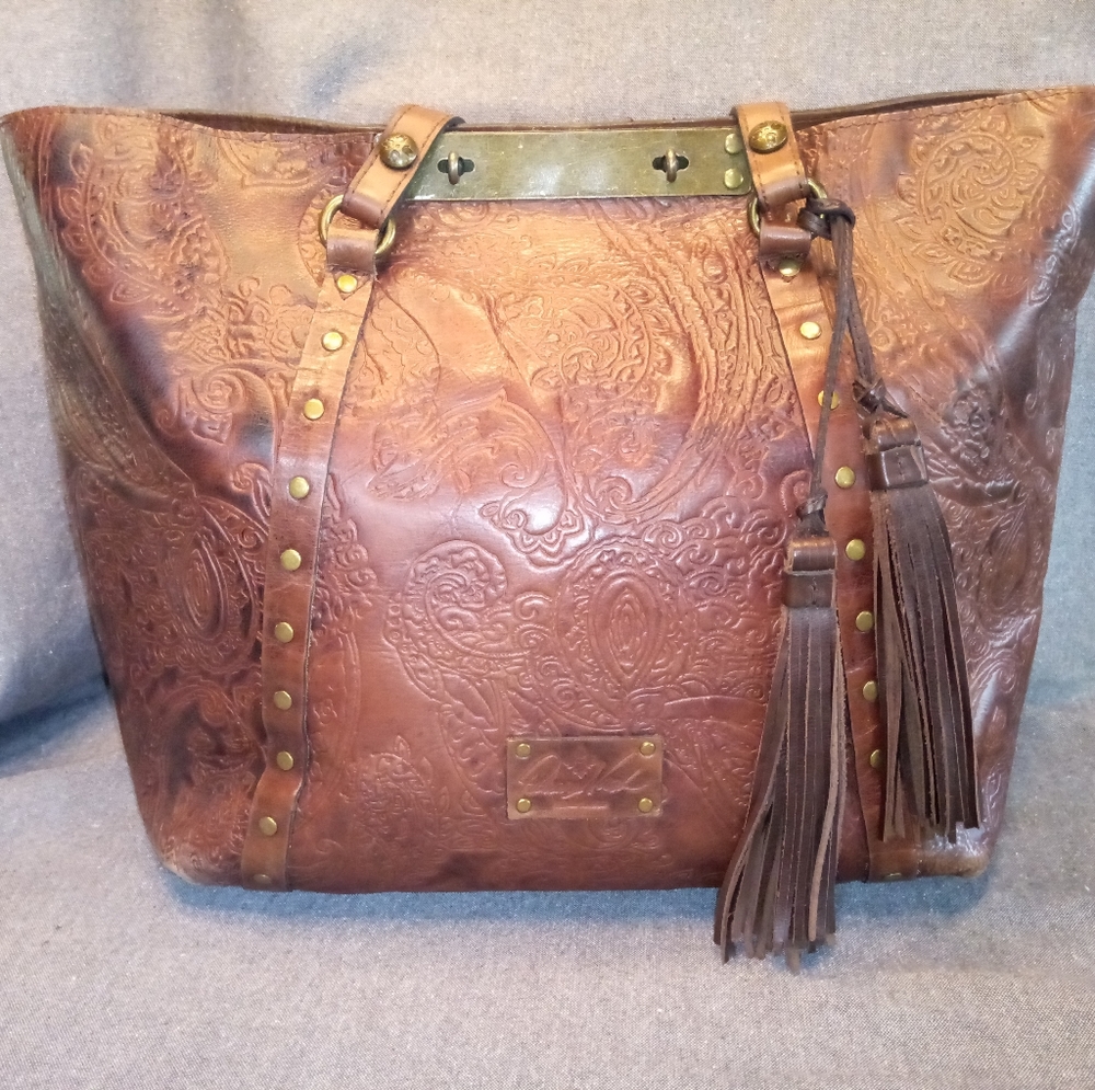 Patricia Nash Benvenuto Tooled Lace Tote Leather
